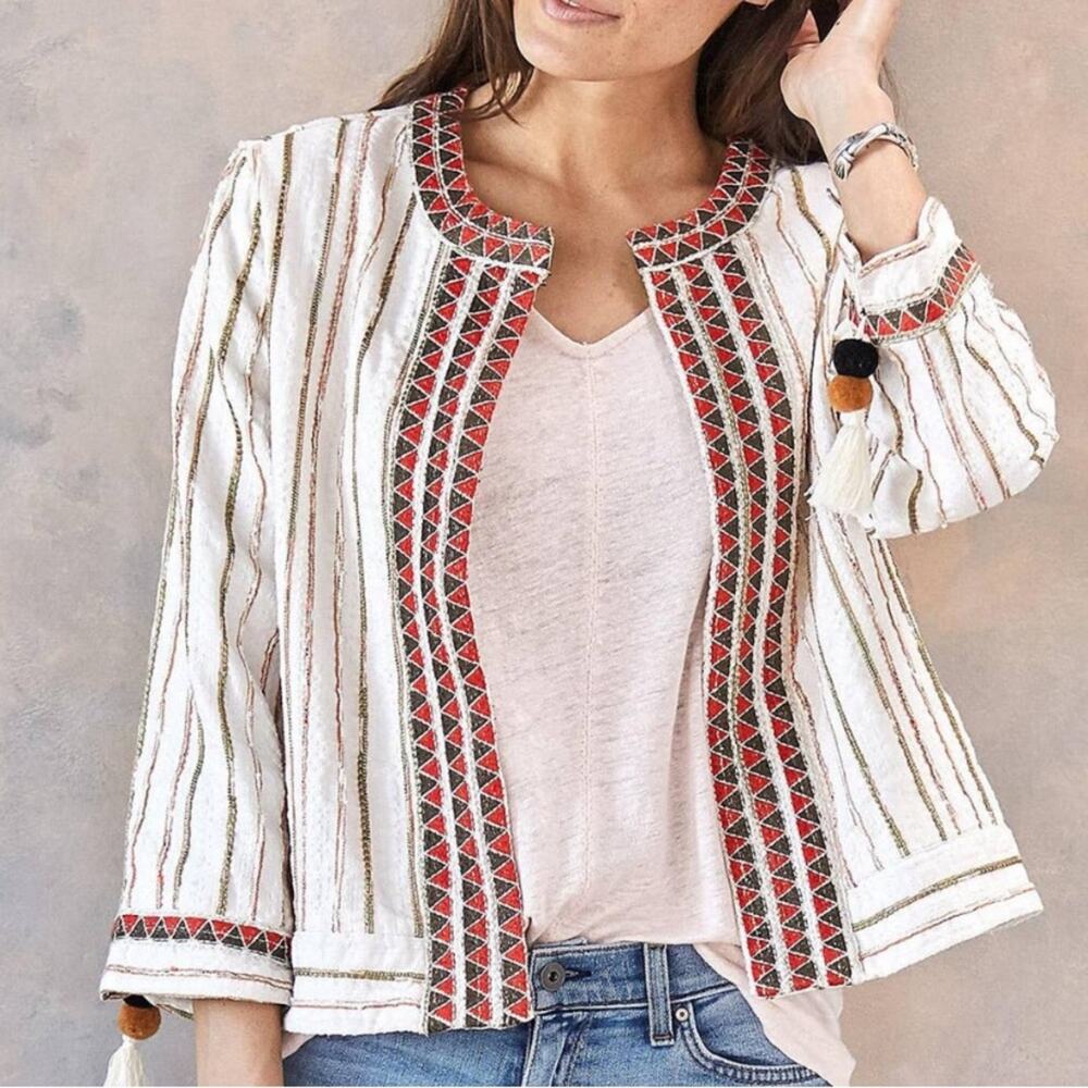 Johnny Was Maya Embroidered Katari Cropped Jacket Boho Open Front Topper XS
